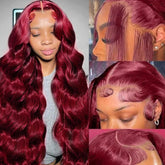 QZOQZO peluca burgundy con encaje frontal 13x6 para look natural.