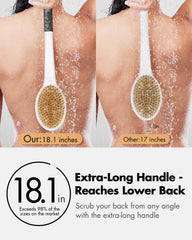 Cepillo Rafow de doble cara con cerdas duras y suaves para exfoliar.