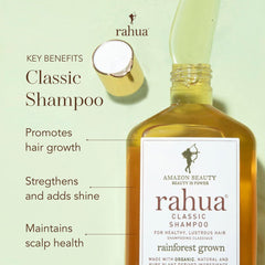 Rahua Classic Shampoo, gotas de aceite Rahua para nutrición profunda.