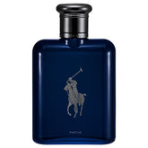 Polo Blue Parfum de Ralph Lauren Fragrances: botella azul marino y silueta elegante.