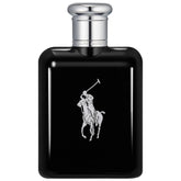Polo Black de Ralph Lauren, frasco cerca, aroma sofisticado para uso diario.