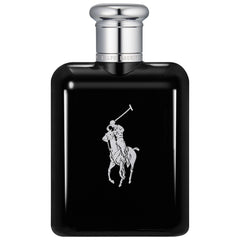 Polo Black de Ralph Lauren, frasco cerca, aroma sofisticado para uso diario.
