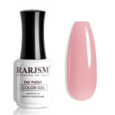 RARJSM gel uñas rosado neutro en botella de 15 ml para acabado suave.