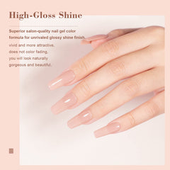 RARJSM Nude Pink Gel, muestra en uñas para ver el tono translúcido