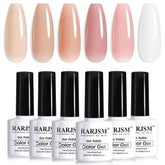 Esmalte gel nude de RARJSM: set de 6 colores transparentes para un acabado natural y duradero.