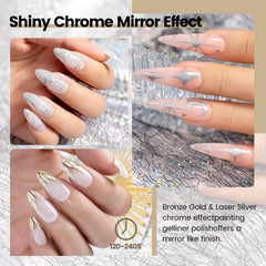 RARJSM Delineador de gel cromado, efecto espejo plata-bronce, ideal para detalles brillantes.