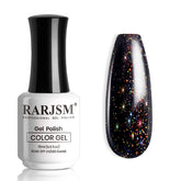 RARJSM gel uñas brillo negro iridiscente para acabado glam en casa.