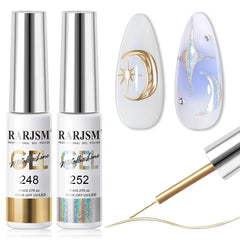 RARJSM Gel delineador cromado, plata y bronce, acabado espejo para uñas.
