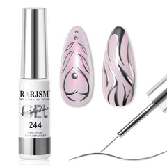 RARJSM gel liner plateado en botella, acabado metalizado para uñas con efecto espejo y acentos brillantes