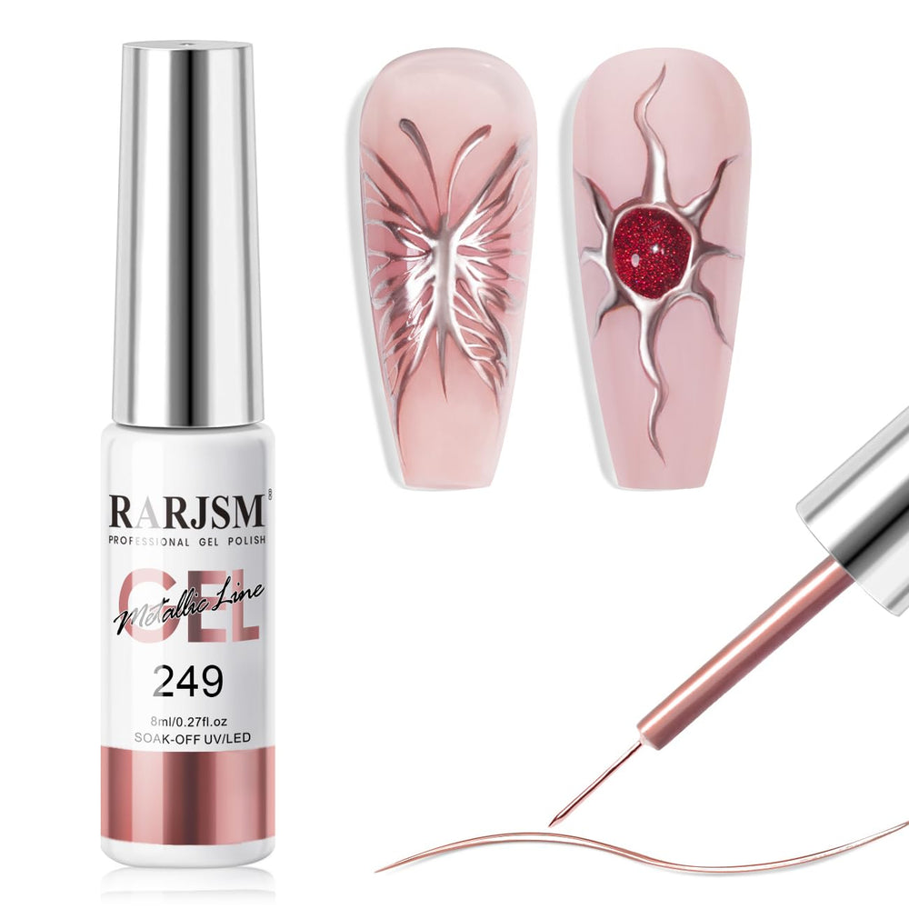 RARJSM gel liner rose gold con efecto espejo para realzar uñas.