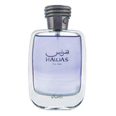 Rasasi Hawas para hombres, botella elegante y aroma duradero para ocasiones especiales.