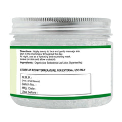 Raslok Gel Aloe Vera, application sur le visage pour une peau apaisée.