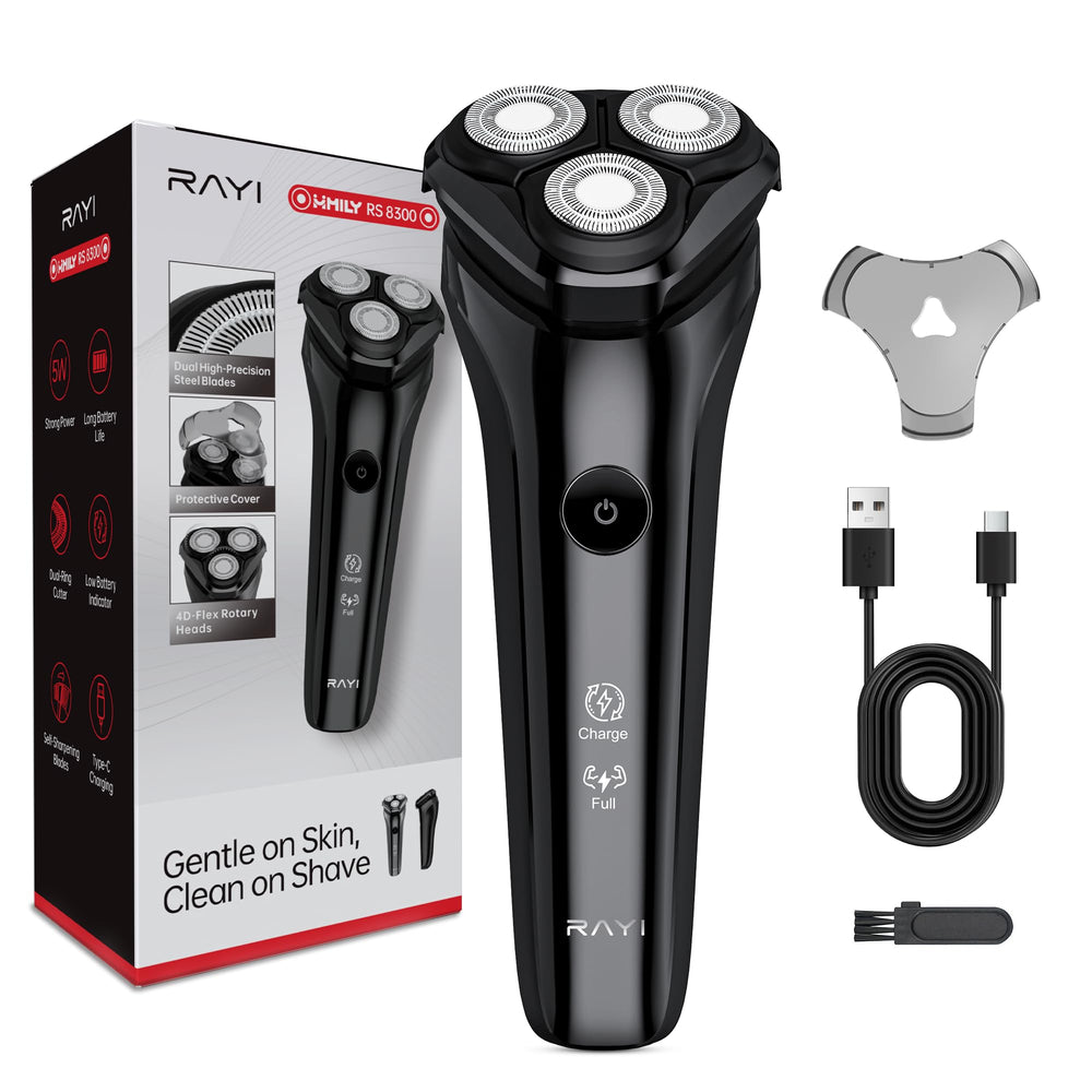 RAYI, cabezas rotativas 4D flotantes, permiten un afeitado suave y preciso en contornos.