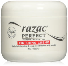 Razac crema de acabado para permanentes, envase 4 oz, aporta brillo suave y control del peinado.