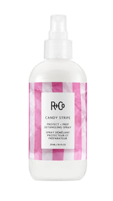 R+Co Candy Stripe desenredado con spray para cabello suave y facil de peinar