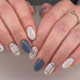 Rdntbeu uñas postizas ovaladas azul oscuro con brillo para look otoñal