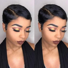 Rebecca Fashion pixie corto frontal de encaje con aspecto natural para uso diario.