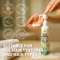 Recuren Plus aplicación-en-cabello, manos masajeando cuero cabelludo para una sensación fresca.