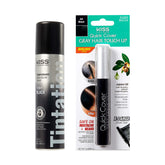 Red by Kiss Tintation root cover spray demonstrates fast gray root coverage with olive oil care.