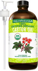 RejuveNaturals Aceite de ricino: botella de vidrio 16 oz para uso cosmético
