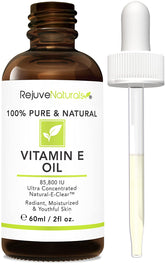 RejuveNaturals Aceite de Vitamina E derivado de aceitunas para hidratación suave y piel radiante.
