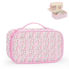 Relavel bolos maquillaje rosado floral: almacenamiento ordenado para viajar.
