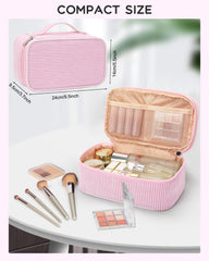 Relavel doble capas bolso maquillaje, espacio dedicado para lápices y brochas