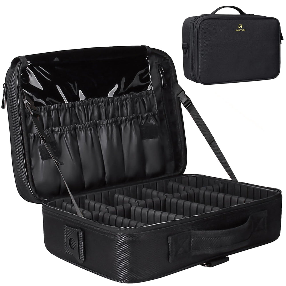 Relavel estuche de maquillaje de viaje con divisores ajustables para organizar cosméticos