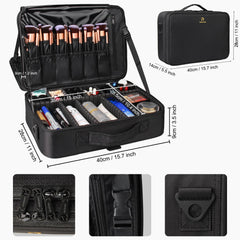 Relavel maletín con correa ajustable, transporte cómodo y manos libres para sesiones de maquillaje.