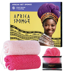 RelaxScene esponja de red africana auténtica, dos piezas, exfolia suavemente en rosa