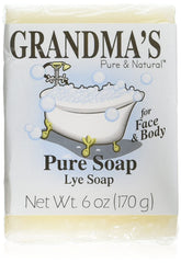 Remwood- Grandmas Pure Lye Soap Bar front view, 6 oz, daily cleansing.