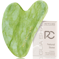 Rena Chris gua sha facial, herramienta de jade, para favorecer la circulación y relajación de la piel