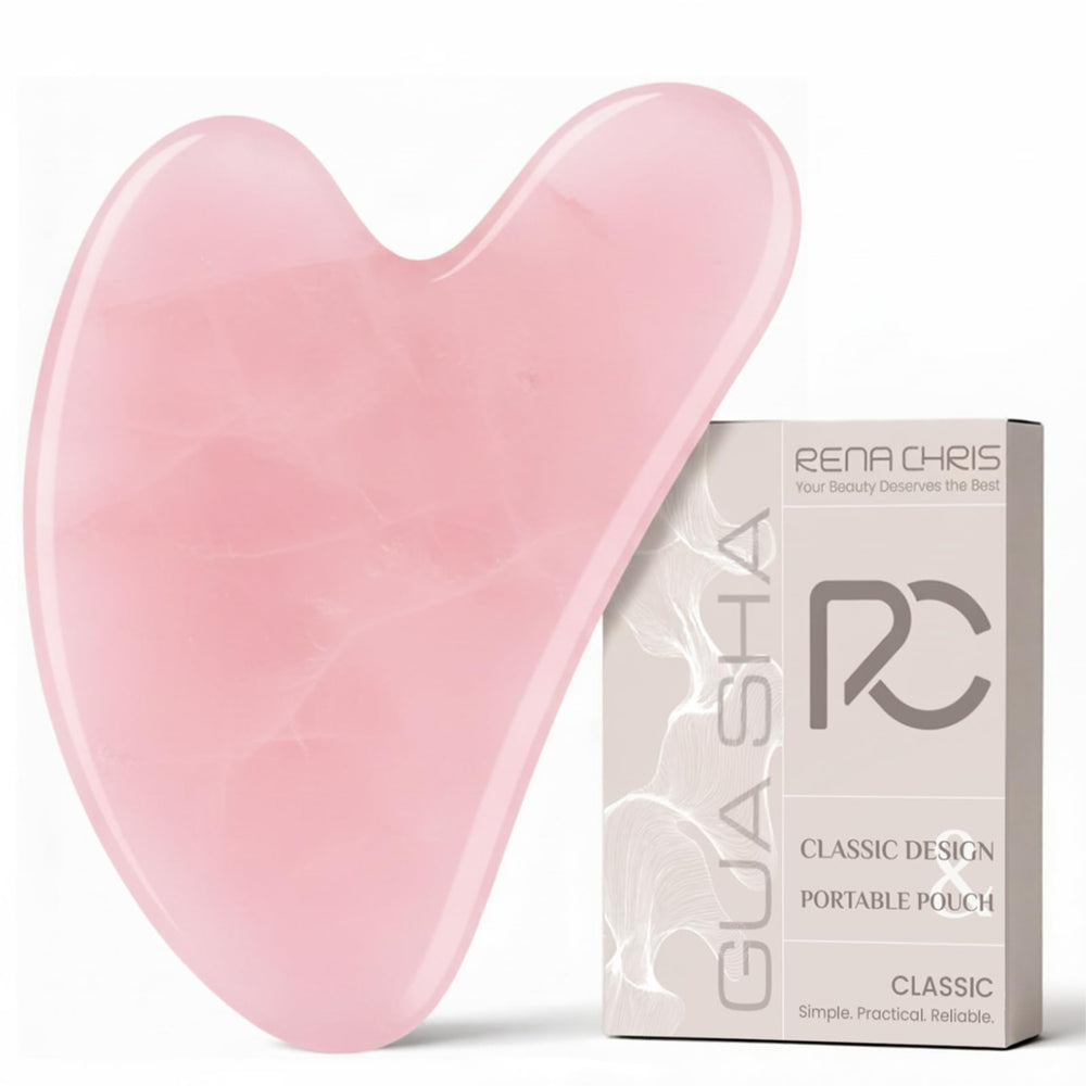 Rena Chris gua sha rose quartz cara: favorece la circulación, reduce la hinchazón y define la mandíbula.