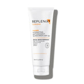 Replenix Écran Solaire SPF50, bouteille élégante, protection antioxydante pour la peau.
