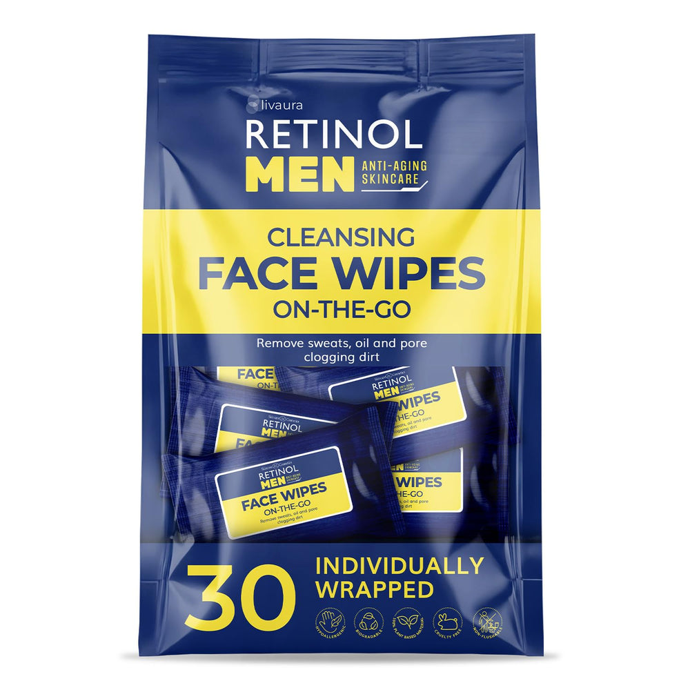 LIVAURA Retinol: toallitas grandes para cara y cuerpo, ideales para viaje.