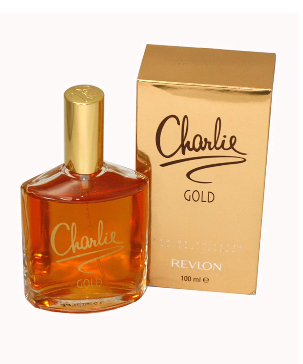 REVLON Charlie Gold, botella frontal, para uso diario y estilo personal.