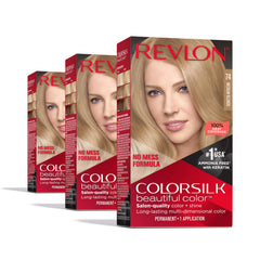 Revlon ColorSilk tono 74 medio rubio, paquete de 3 para uso en casa.