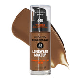REVLON ColorStay fundación para piel mixta/grasa 440 Mahogany, bote, controla brillo todo el día.
