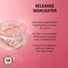 Revolution Reloaded Highlighter acabado metalizado para pómulos con brillo.