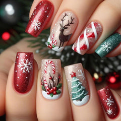 Uñas Rhspayh postizas con copo de nieve para un look festivo duradero.