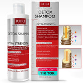 Rida desintoxicante champú: botella frontal para limpieza profunda del cabello.