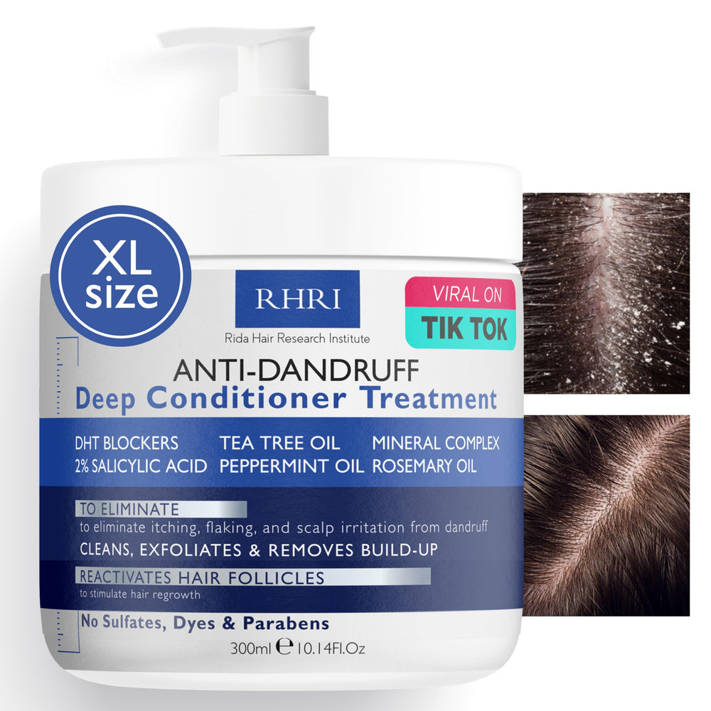 Rida Hair mascarilla anticaspa en envase, aplicación suave para el cuero cabelludo.