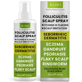 Rida Hair Folliculitis Spray bottle in focus for targeted scalp relief.