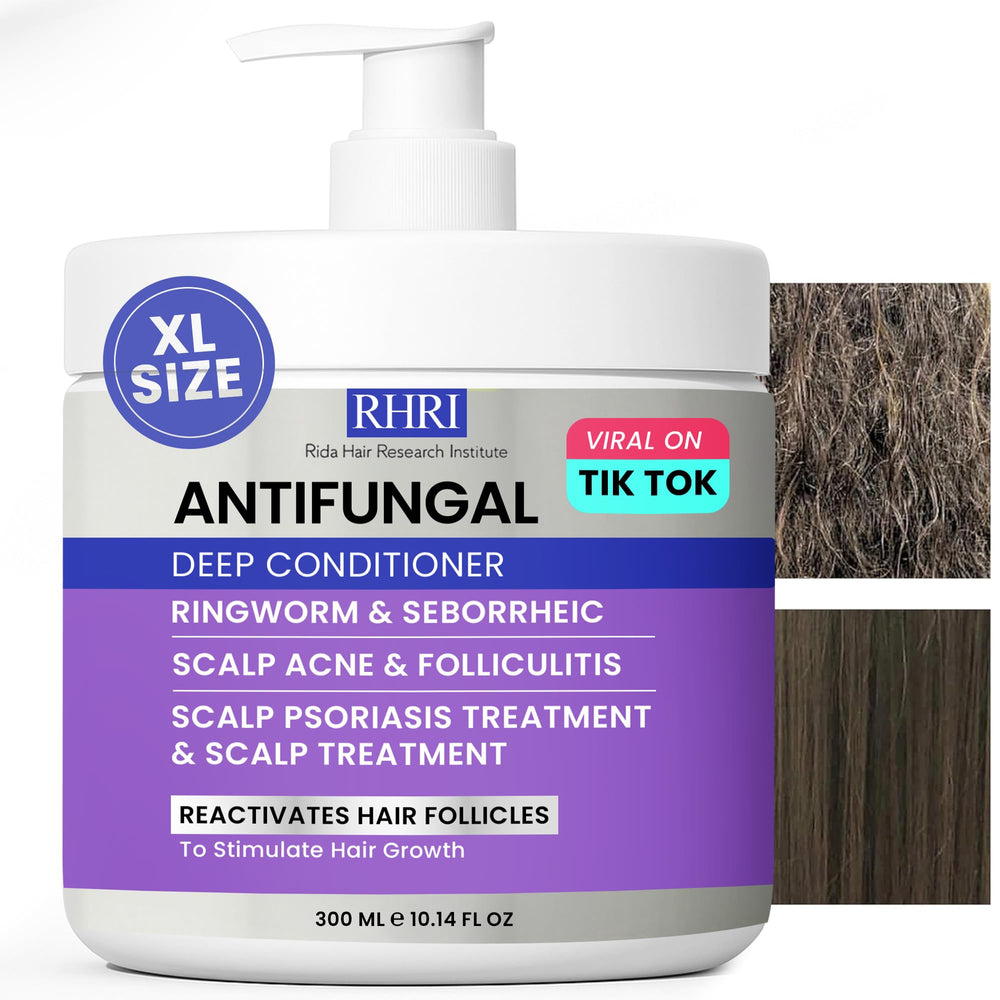 Rida Hair Research Institute anti-fungal deep conditioner bottle promotes scalp balance.