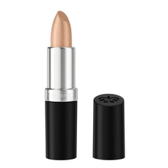 Rimmel Lasting Finish Lipstick Pearl Shimmer en el tubo, brillo perlado suave.