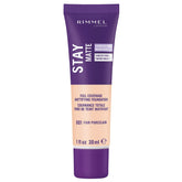 Rimmel London Stay Matte Mousse, bote, acabado mate duradero para piel grasa.