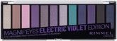 Rimmel Magnif’Eyes paleta 12 sombras Electric Violet, empaque compacto para viaje.