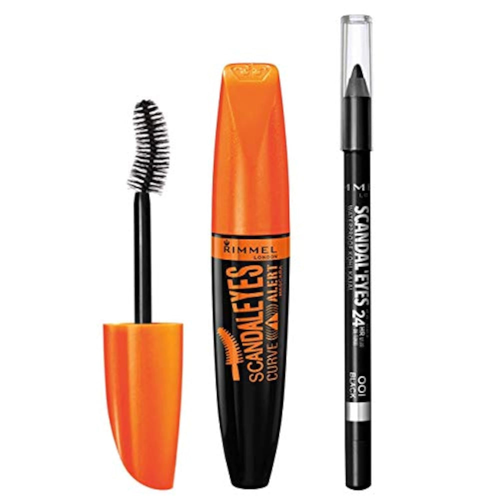 Rimmel ScandalEyes Curve Alert Mascara con cepillo Deny-Gravity eleva y engruesa pestañas.