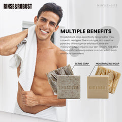 Jabón cuero Rinse & Robust, aroma masculino y exfoliante suave.