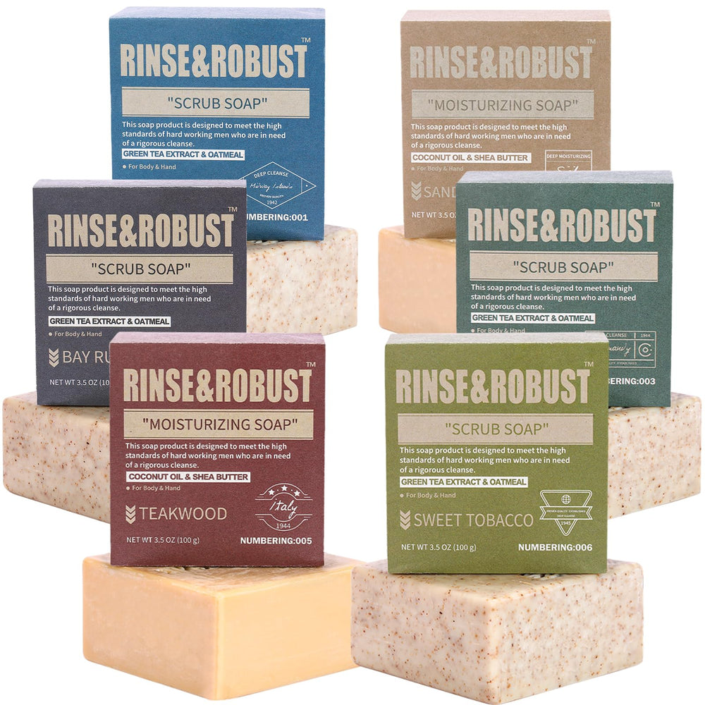 Jabón Rinse & Robust en caja de madera, regalo elegante y práctico.